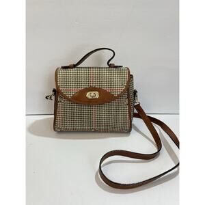1980's Vintage Beige Mark Cross Houndstooth Satchel Bag